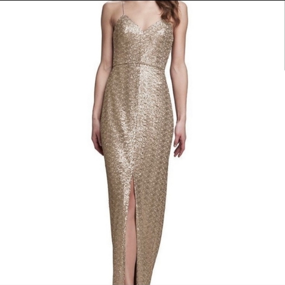 SALE AMSALE - Spencer Gown - Rose Gold sequin Size: 0, Worn Once for Wedding - Picture 1 of 4